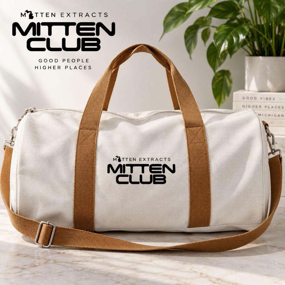 Mitten Extracts Mitten Club Duffle Bag White Tan Canvas Gym Travel Shoulder Bag